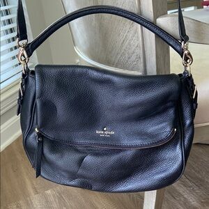 Kate Spade Black Pebbled Leather Shoulder Tote Bag with Gold Hardware